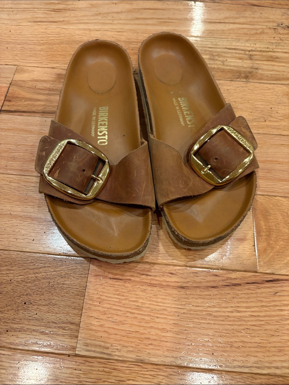 Birkenstock Women’s Brown Suede Single-Buckle Slide Sandals - Picture 2 of 8